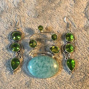 Amazonite/Peridot Pendant & Peridot Earrings